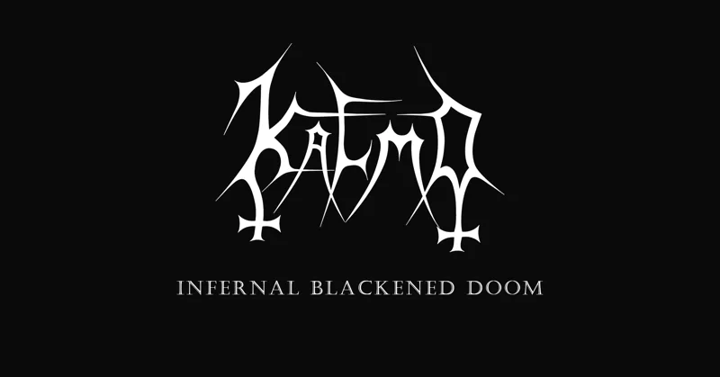 Kalmo logo, white, with Infernal Blackened Doom